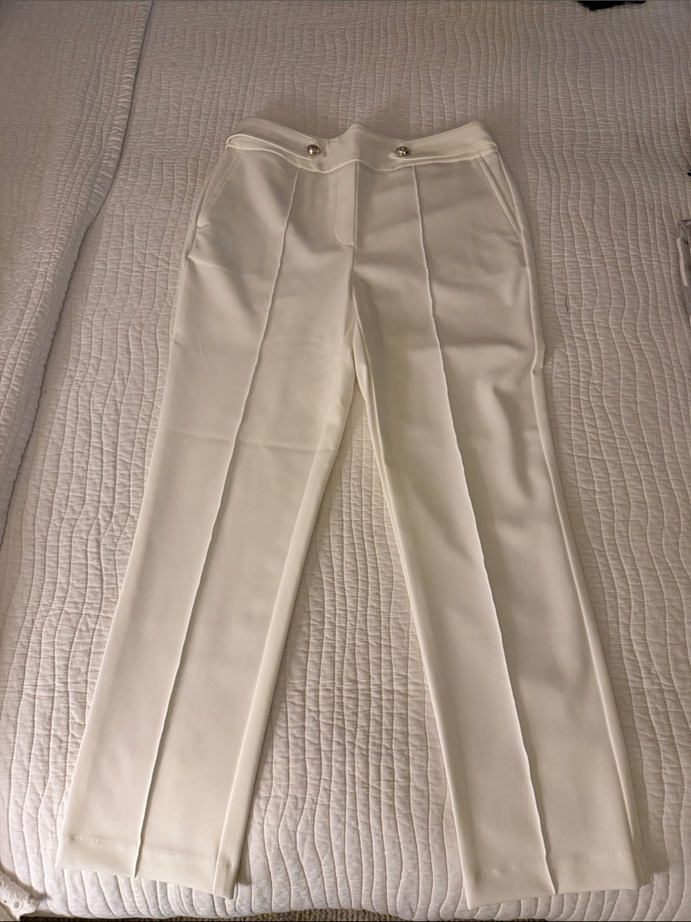Rachel Zoe White Straight-Leg Trousers with Gold Buttons